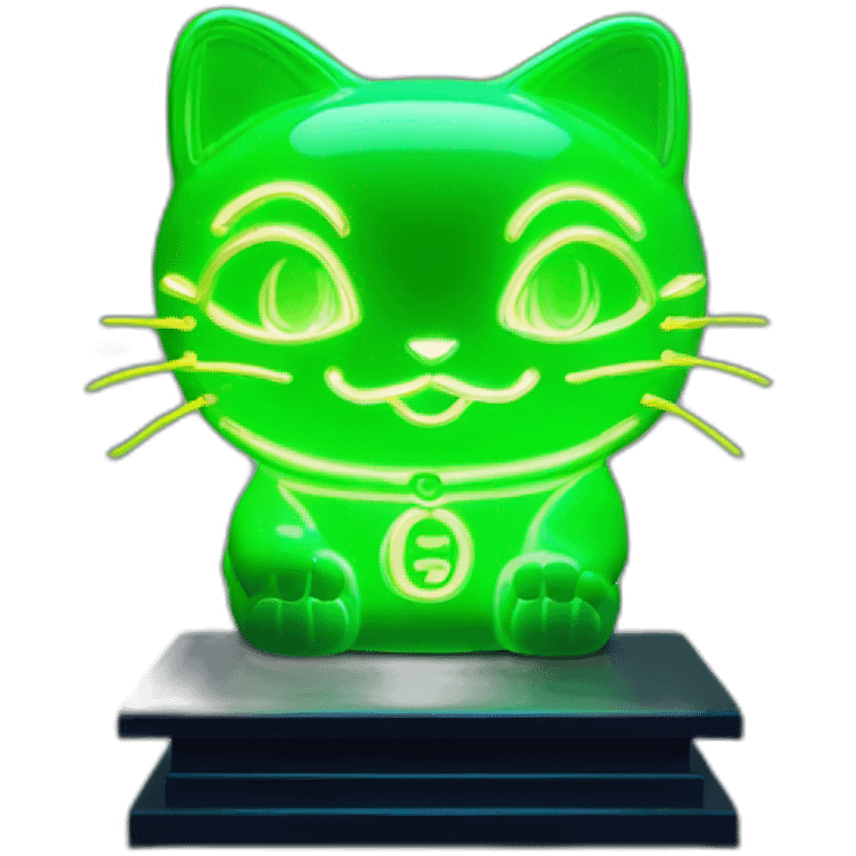 maneki neko 3d in the form of green neon sign emoji