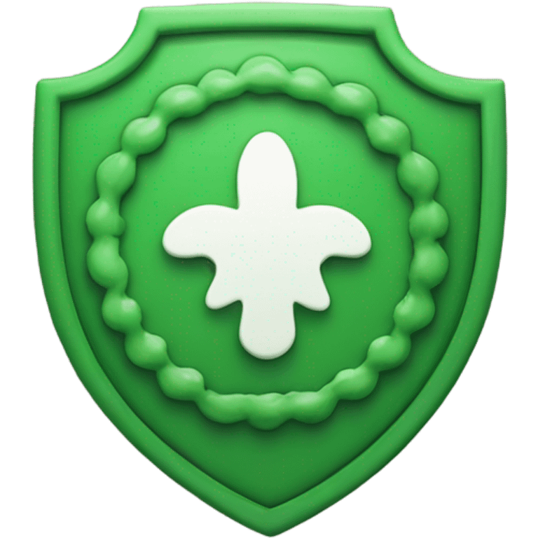 Create an emoji of a green scalloped badge that has a bold white checkmark inside of the badge emoji