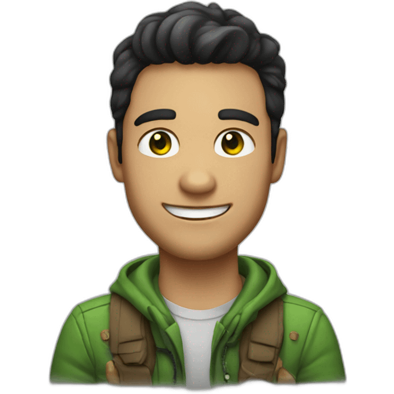 nice man with green eyes, dark hair, smiling with a dinosaur emoji