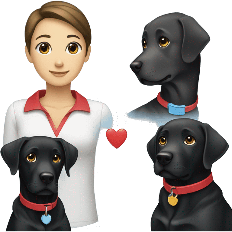 black-coloured labrador on the left with red collar, black-coloured labrador on the right with light blue collar. emoji