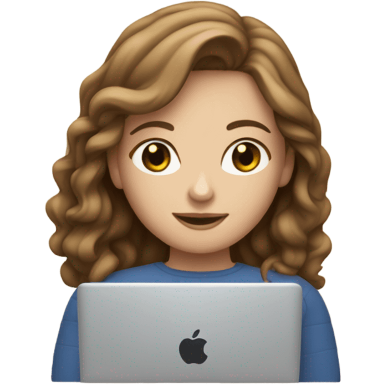 wavy brown-hair white girl with macbook emoji