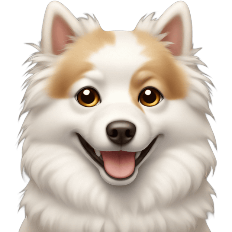 white and beige spitz with brown eyes smiling emoji