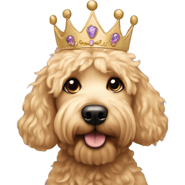 Golden doodle dog with mini tiara in hair emoji