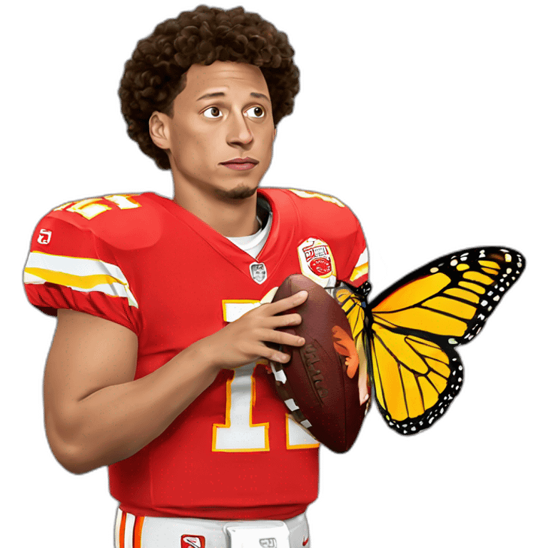 Patrick Mahomes with butterfly wings in his back crying with a football in his hands emoji