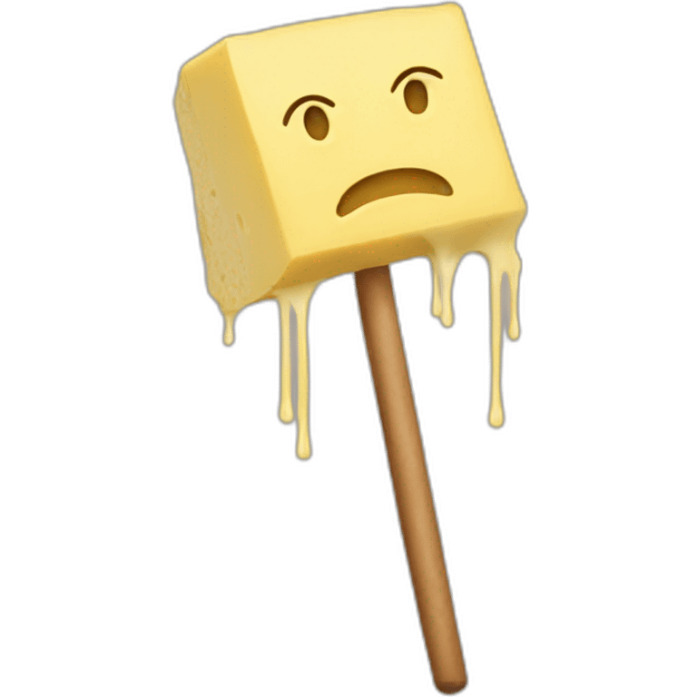 A butter stick with arms and legs that is very sad emoji