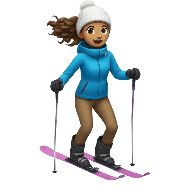 Girl with brown hair skiing down a hill emoji