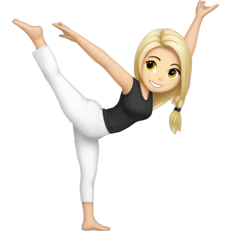 Blond white girl doing yoga handstand in alo uniform emoji