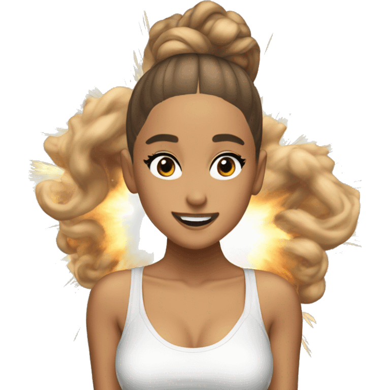 ariana grande with a high ponytail with an explosion behind emoji