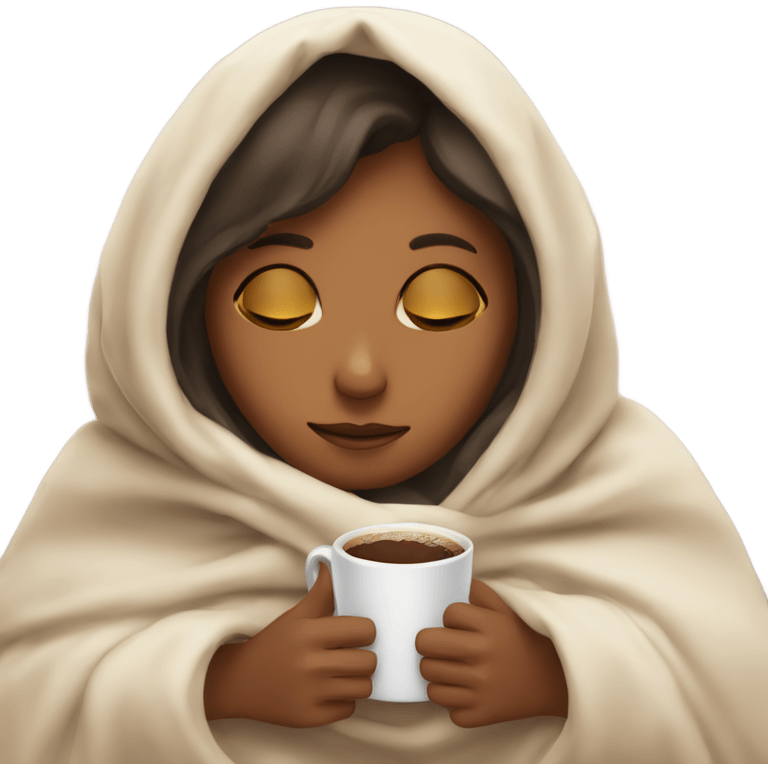 girl inside a blanket sipping coffee eyes closed emoji