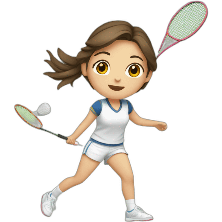 European girl with brown hair playing badminton emoji