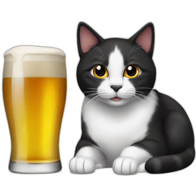 Cat black and white and beer emoji