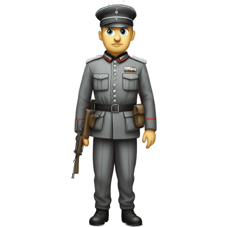 serious german soldier the middle of the XX century photorealistic gray uniform,  emoji