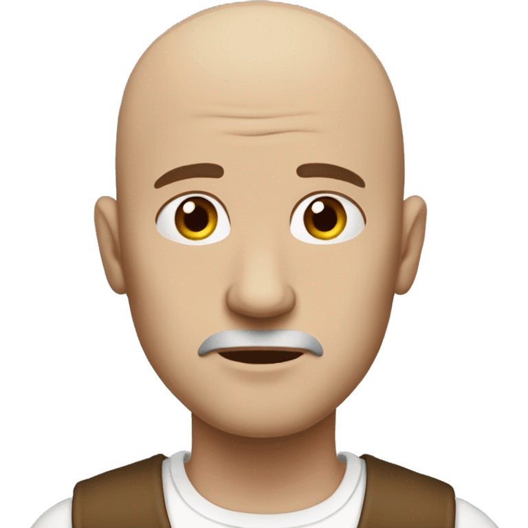 sad bald man with white long sleeve and brown vest emoji