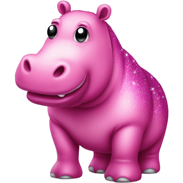 Hot pink hippo with glitter standing emoji