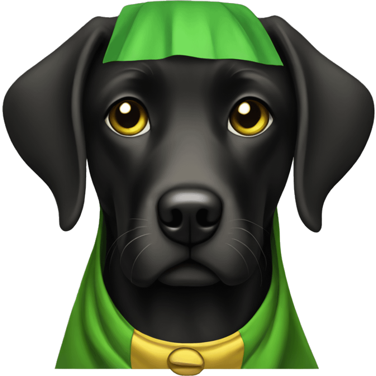 black lab with green yellow cape emoji