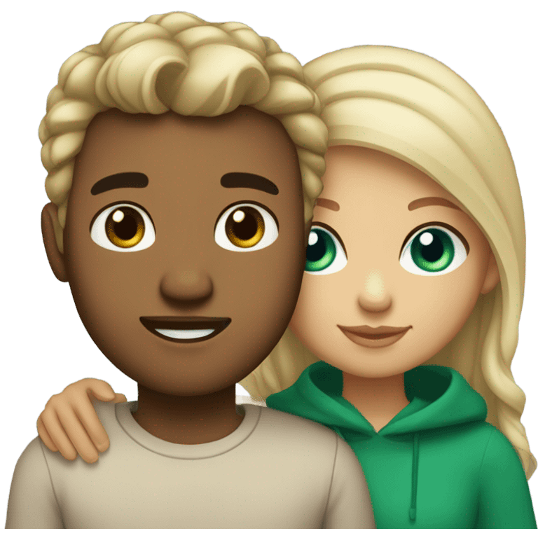 lightskin blonde girl with green eyes and lightskin boyfriend with blue eyes brown hair hugging emoji