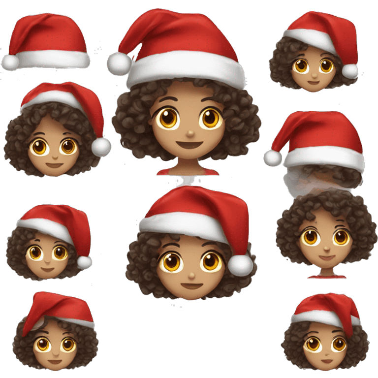 white-girl- short curly dark brown hair- dark brown-eyes-wearing-santa-hat emoji