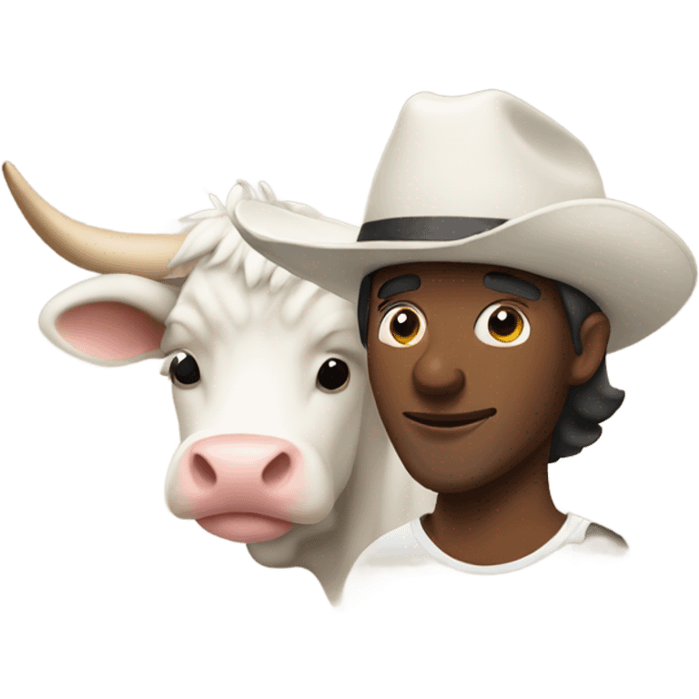 Guy wearing cow hat emoji