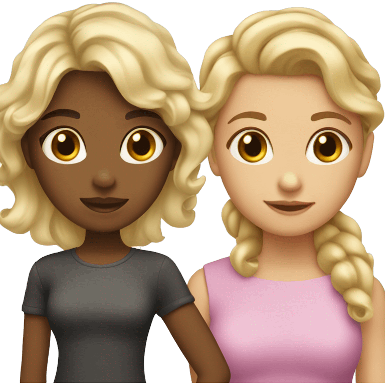 girl with blonde curly and girl with brown straight hair emoji