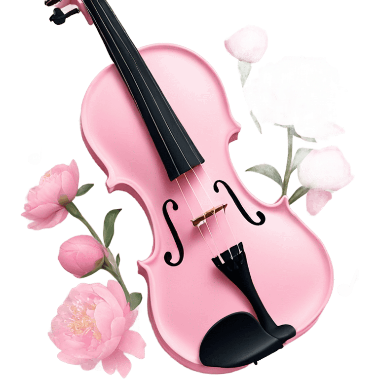 soft pastel pink violin with peonies and glitter emoji