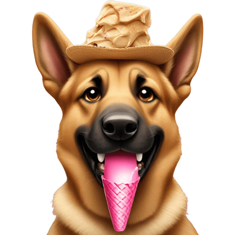 German Shepard in a hat eating an ice cream cone emoji