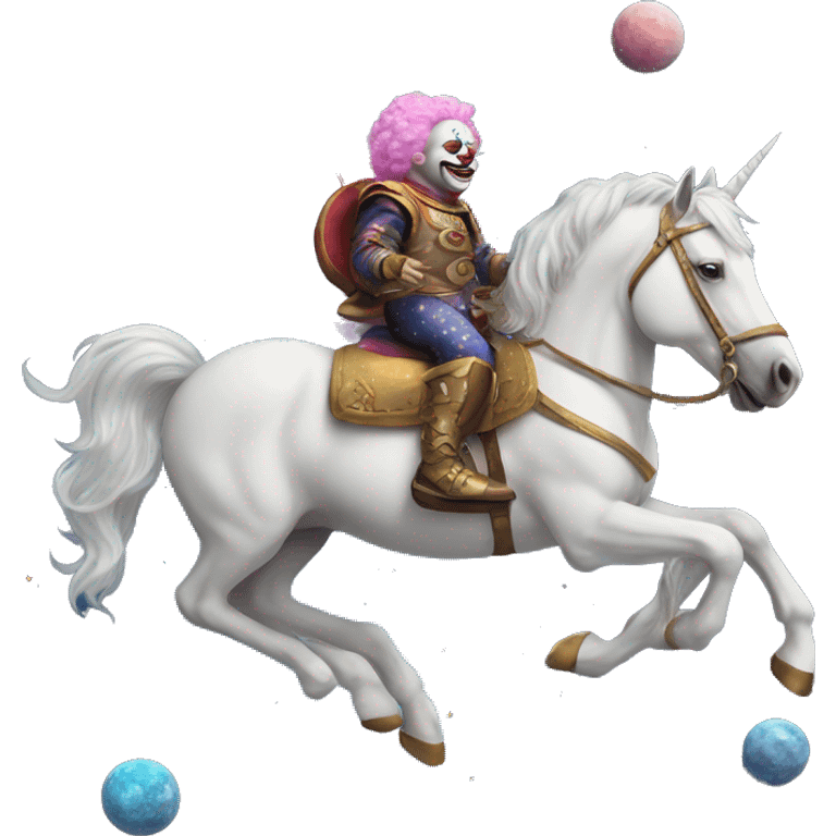 art the clown riding on a unicorn flying through space  emoji