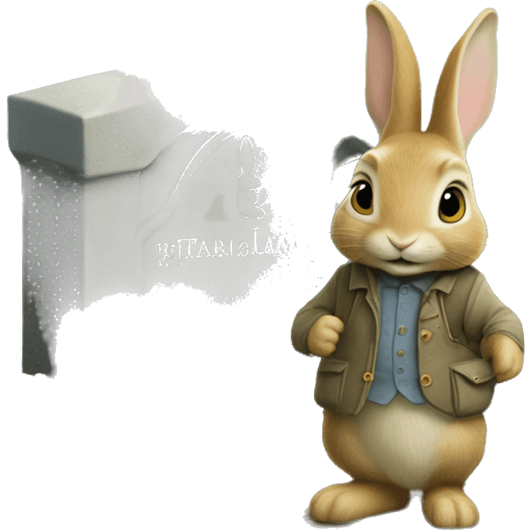 Peter rabbit next to a grave that says the name Rita Lammiman emoji