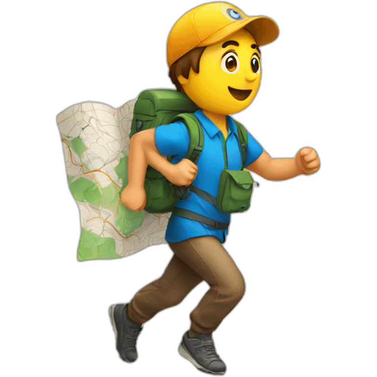 a running man with a map and compass emoji