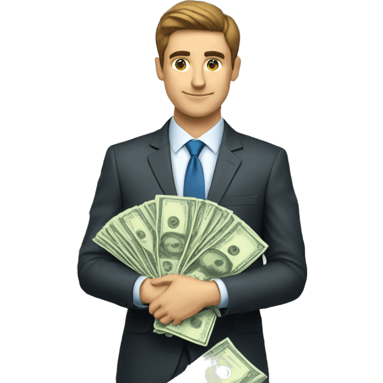 finance bro in suit holding money.  European ethnicity emoji