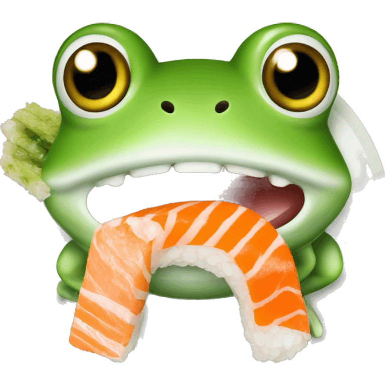 Frog grabbing sushi with it's tongue emoji