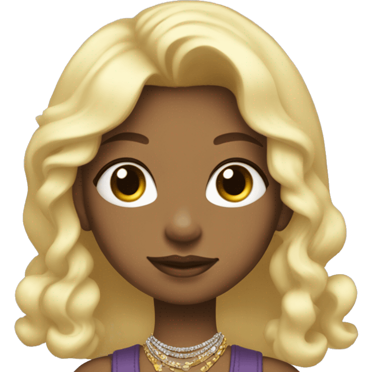 i would like a girl with blonde hair, a lot of jewelry and she has a cutie violet bag   emoji