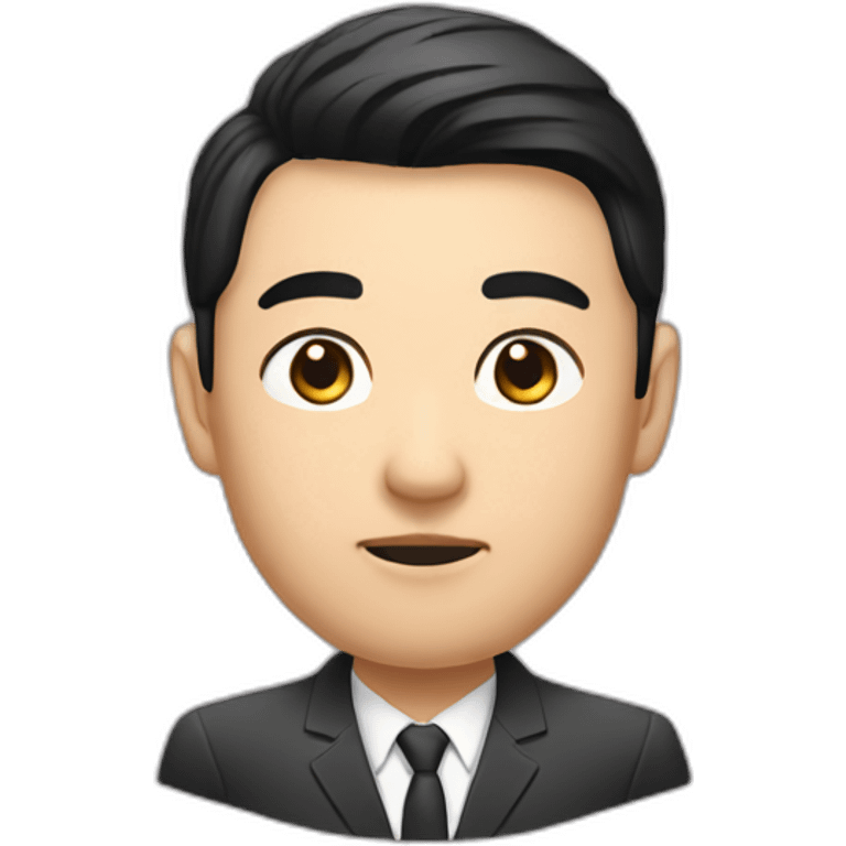 Asian, thick eyebrows, inch head, suit emoji