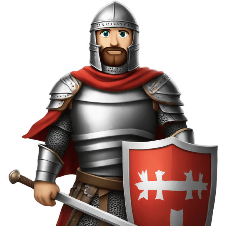 make an emoji like this 🧙🏻‍♂ but instead the guy without a beard and also wearing "Crusaders" clothing and a helmet plus with a sword and shield
make sure there is the Crusaders flag on the armour  from the First Crusade 
 emoji