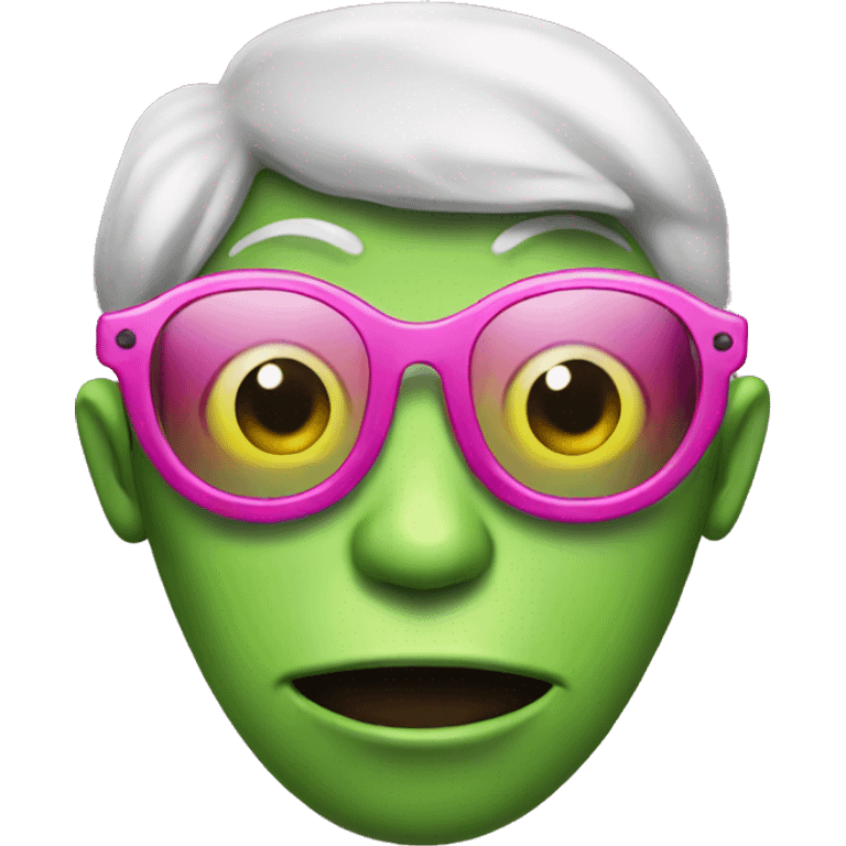 green alien with pink glasses emoji