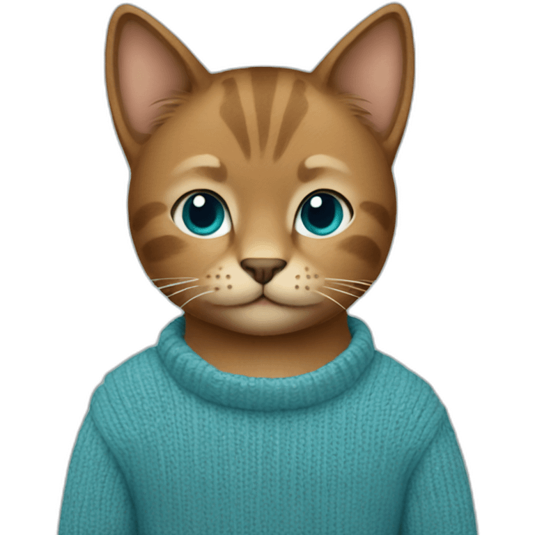 Anthropomorphic Cat with Tan Fur and Brown hair wearing a Cyan jumper and blue jeans emoji