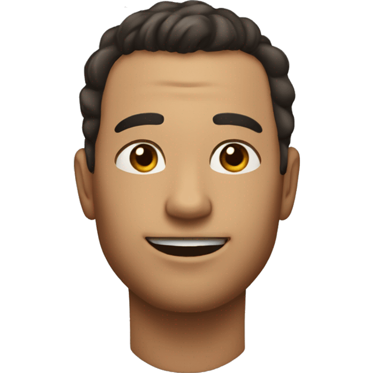 Man with slickback hairstyle, Eyes half closed like flirty and a half smile up from the right and a birthmark close to his nose near mouth in the right emoji