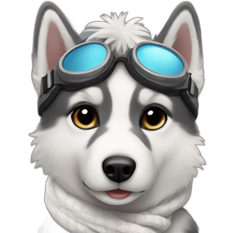 a cute pilot husky with goggles and white scarf emoji