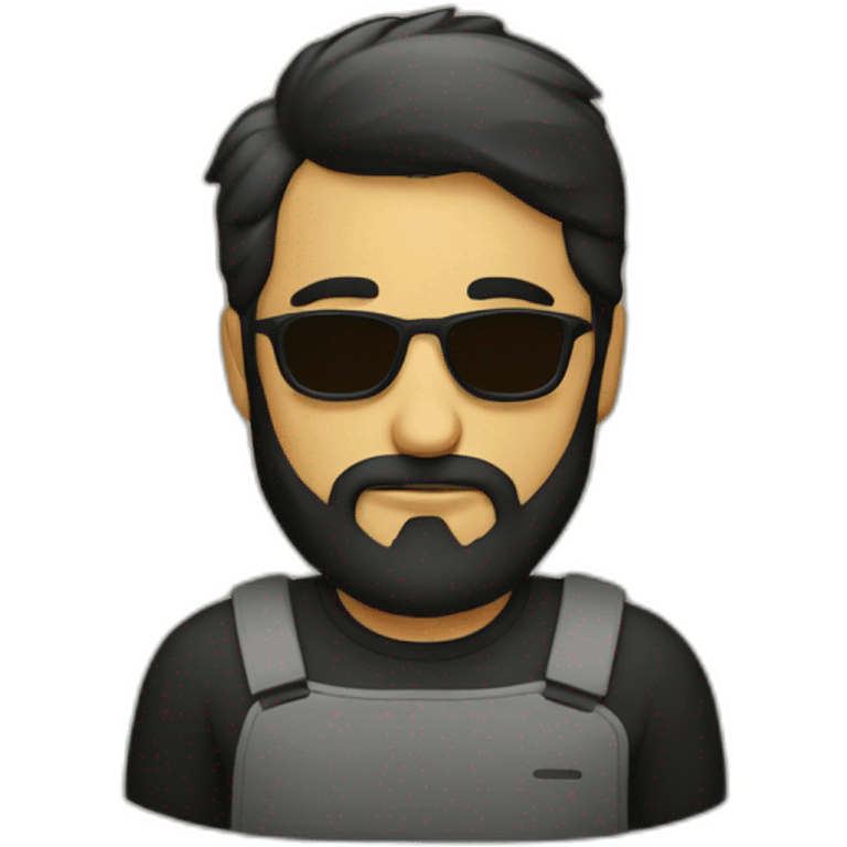 hombre, remera negra, con barba corta, computadora emoji