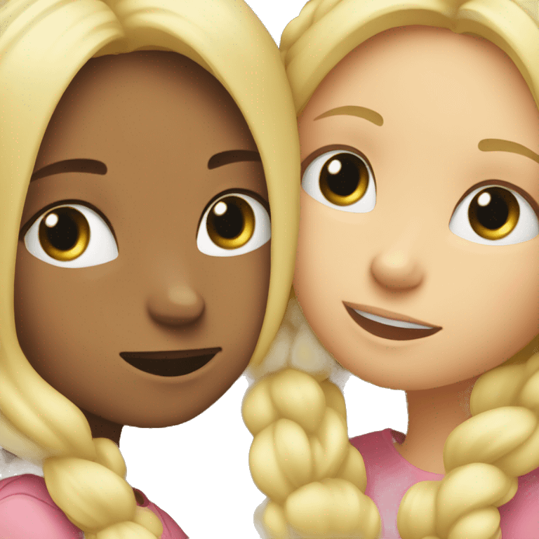 two cute blond girls hugging each other  emoji