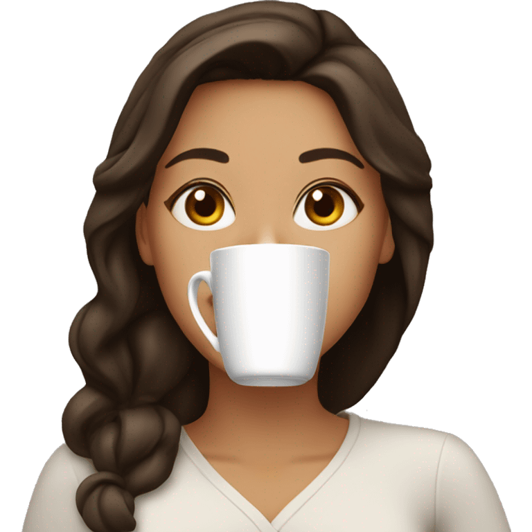 beautiful brunette girl drinks coffee emoji