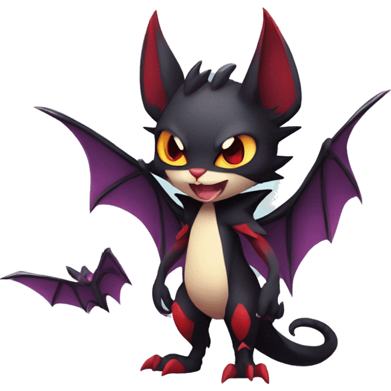  Anthro Kawaii Edgy Cool Vampiric Demonic Beautiful Noivern-Litten with big Bat Ears full body emoji