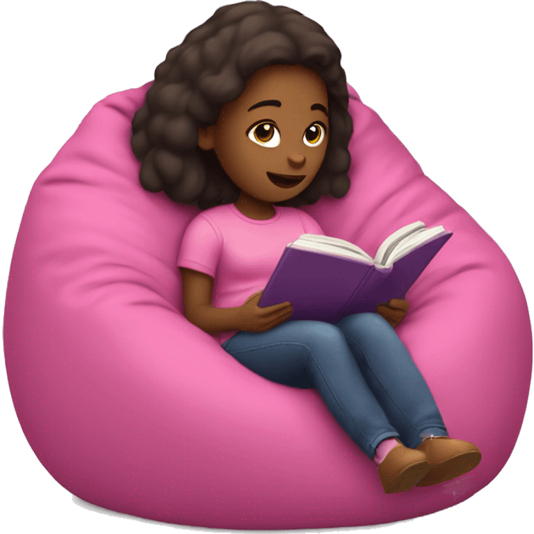 Girl in pink beanbag chair reading a book  emoji