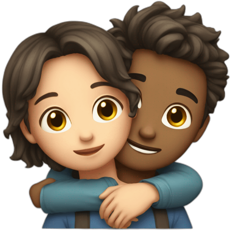 Cute boy and cute girl hugging  emoji