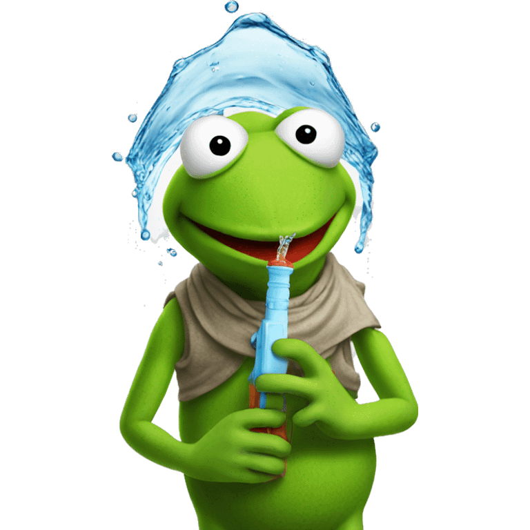 Kermit with water gun emoji