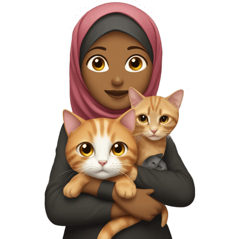 Hijabi girl with two cats, one ginger, one brown emoji