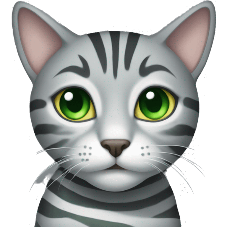 Grey striped cat with green eyes emoji