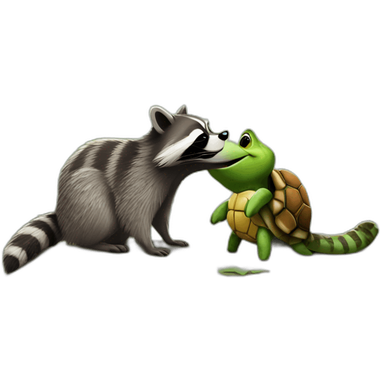 Raccoon and turtle kissing emoji