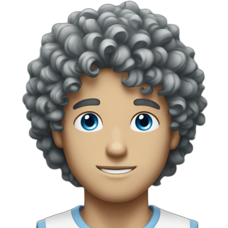 a guy with blue eyes curly hair and he white emoji