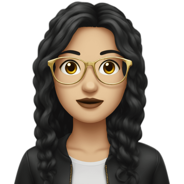 white girl with black hair and gold glasses emoji