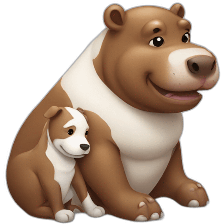 Brown Hippopotamus and White dog hugging  emoji